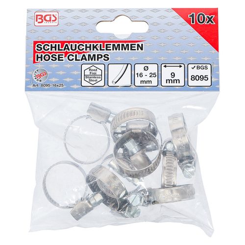 Tömlőbilincs, INOX, 16 x 25 mm, 10 darabos