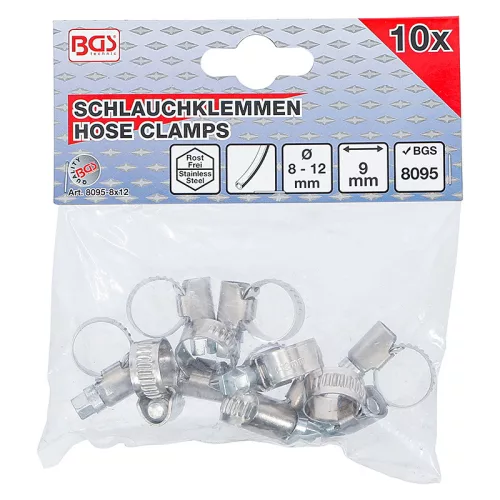 Tömlőbilincs, INOX, 08 x 12 mm, 10 darabos