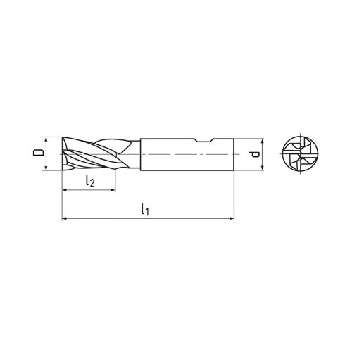 Hosszú keményfém ujjmaró, 4 élű, Ø 4,5 mm, 30°, AlTiN, Weldon, DIN6527L, ZPS