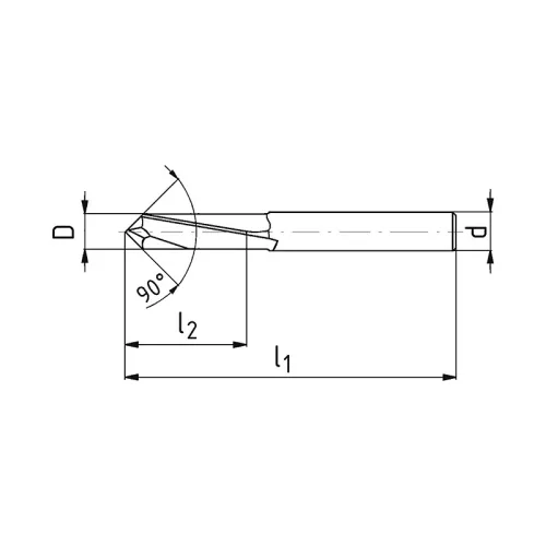 Keményfém szögmaró, 2 élű, Ø 12 mm, 90°, AlTiN, ZPS