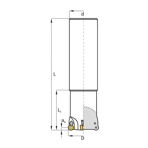 Körlapkás száras maró, Ø 25 mm, L= 160 mm, hengeres szár, RDMT 10T3 lapkás
