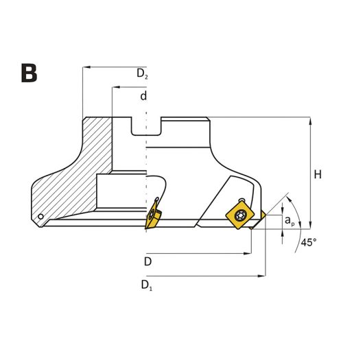 Feltűzhető síkmaró, 45°, Ø 63 mm, SEKT 12T3 lapkás
