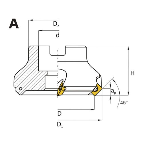 Feltűzhető síkmaró, 45°, Ø 63 mm, SEKT 12T3 lapkás