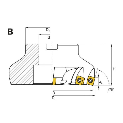 Feltűzhető síkmaró, 75°, Ø 100 mm, SEKT 1204 lapkás