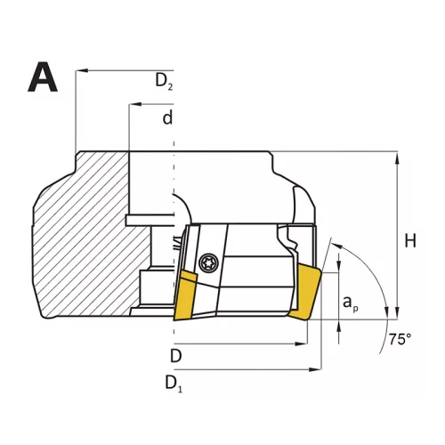Feltűzhető síkmaró, 75°, 100 mm, SPKN 1203 lapkás