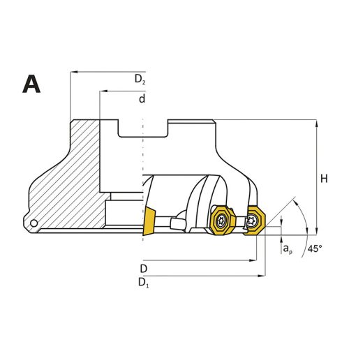 Feltűzhető síkmaró, 45°, Ø 50 mm, ODMT 0605 lapkás