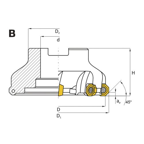 Feltűzhető síkmaró, 45°, Ø 50 mm, ODMT 0605 lapkás