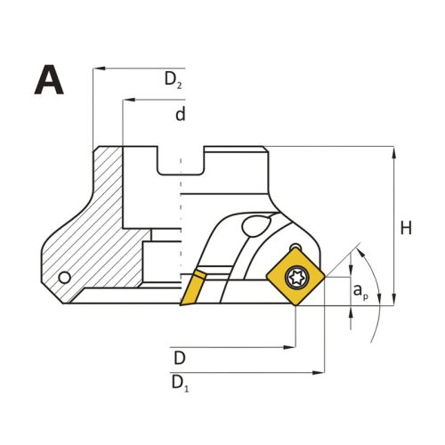 Feltűzhető síkmaró, 45°, Ø 160 mm, SEKT 12T3 lapkás, T1