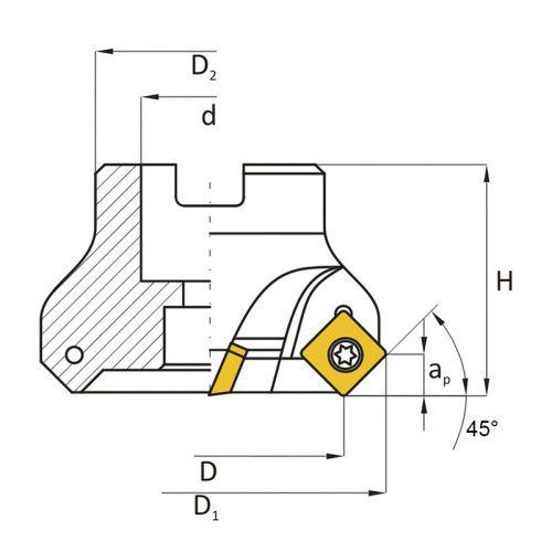 Feltűzhető síkmaró, 45°, Ø 50 mm, SEKT 1204 lapkás