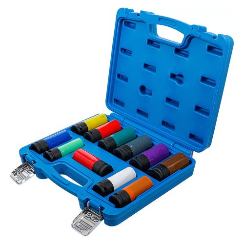 Légkulcsfej készlet, 1/2", 15 - 27 mm méretű és speciális kerékcsavarok, 11 darabos