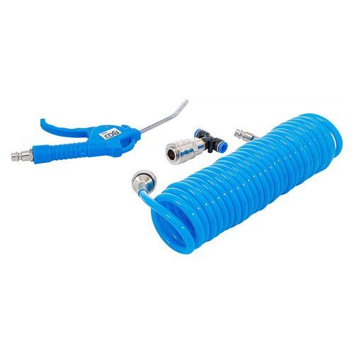 Lefúvatópisztoly készlet, spiráltömlővel és T-csatlakozóval
