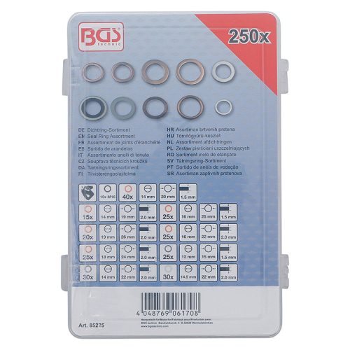 Tömítőgyűrű-készlet, Vörösréz, Aluminium, Nejlon, 250 darabos