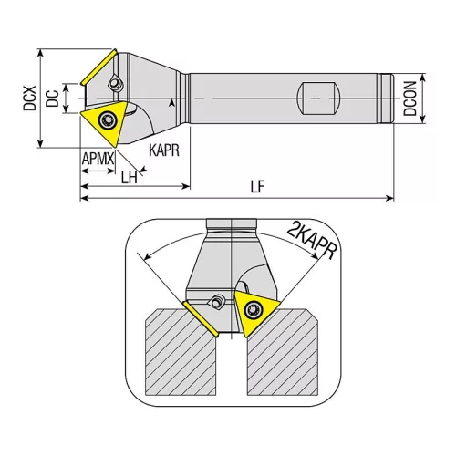 ACM20-TC16-D23X33-W20-L100-Z02 száras élletörő maró, Ø 33 mm, AKKO