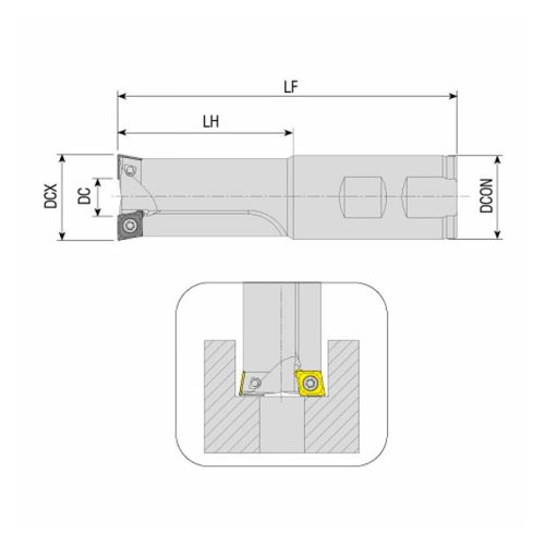 ACBM-CC09-D26X8.5-W25-L200-Z02-H kétélű csavarfej süllyesztő, Ø 26 mm, L=200 mm, AKKO