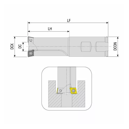 ACBM-CC09-D33X15.5-W32-L200-Z02-H kétélű csavarfej süllyesztő, Ø 33 mm, L=200 mm, AKKO