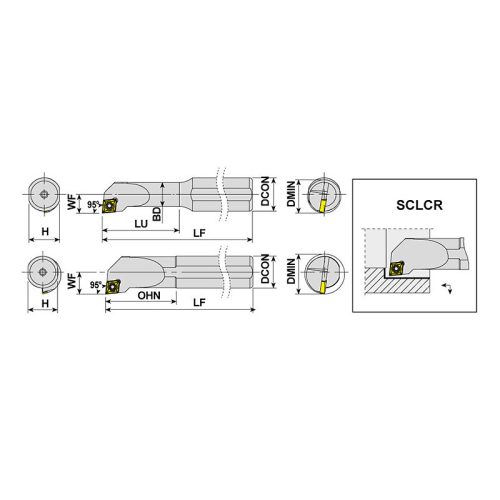 E10M SCLCR 06 belső hűtéses keményfém furatkés, 95°, Ø 10 mm, AKKO