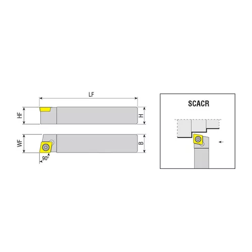 SCACR 1616 K09-S esztergakés hosszesztergához, 90°, 16x16 mm, AKKO