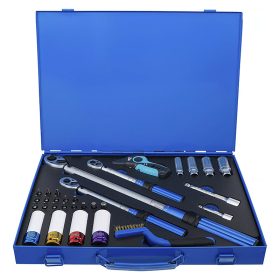   Nyomatékkulcs-készlet tartozékokkal, 1/4" - 3/8" - 1/2", 5 - 220 Nm, 31 darabos, kofferben