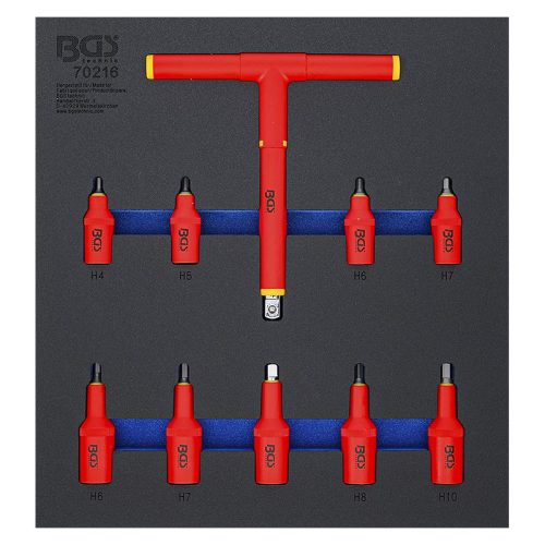 VDE-behajtófej készlet, 3/8" - 1/2", imbusz, 4 - 10 mm, 10 darabos, tálcán (BGS-70216)