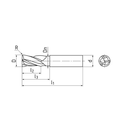 Hosszú keményfém ujjmaró sarokrádiusszal, 3 élű, R 0,2 x Ø 6 mm, ZrN, ZPS