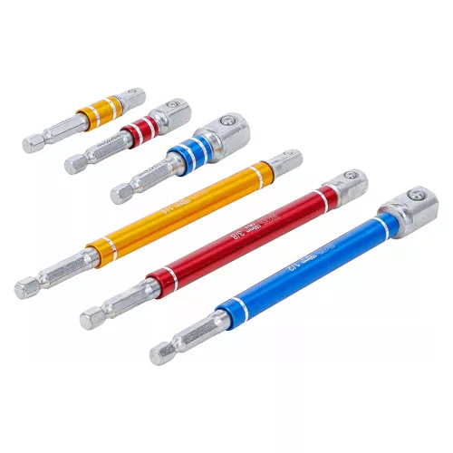 Adapterkészlet fúrógépekhez, 1/4" - 3/8" - 1/2", 75 - 150 mm, 6 darabos