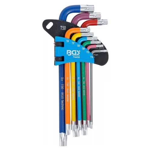 Torxkulcs készlet, színkódolt, S2 acél, T10 - T50, 9 darabos