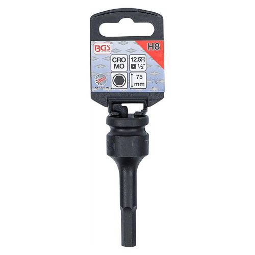 Gépi bit-dugókulcs, imbusz, 1/2", hosszított, 8 mm
