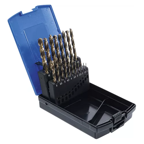 Csigafúró készlet, HSS-E M35 5% kobalt, köszörült, 1 - 10 mm, 19 darabos