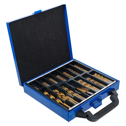 Csigafúró készlet lépcsős fúróval, HSS, TiN, 1 - 10 mm, 119 darabos