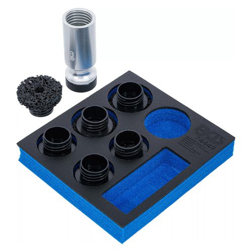 Kerékagy-csiszoló készlet, ászokcsavarokhoz és kerékanya-tőcsavarokhoz, 7 darabos, tálcán