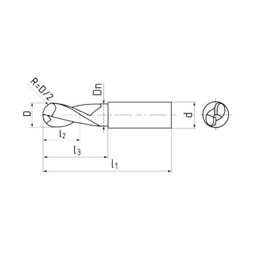 Gömbvégű keményfém maró, extra hosszú, 2 élű, Ø 12 mm, 30°, hengeres, AlCrN, ZPS