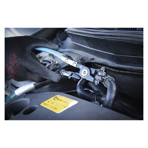 Tömlőbilincs fogó, hajlított, racsnis